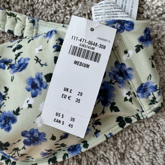 NWT Abercrombie Floral Bikini Set - Size M - Matching Top & Bottom - Green Blue - Picture 5 of 7